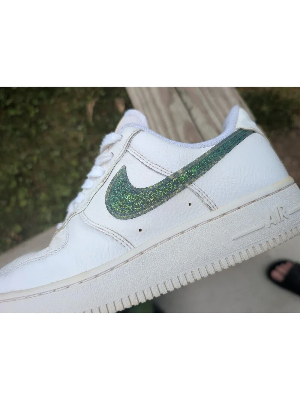 Nike Air Force 1 White Sneakers with Green Swoosh